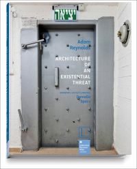 Large grey metal door with alarm on wall, on cover of 'Architecture of an Existential Threat', by Edition Lammerhuber.