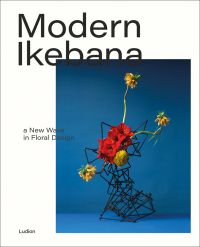 Book cover of Modern Ikebana: A New Wave in Floral Design, with red trumpet-shaped flowers on a black frame. Published by Ludion.