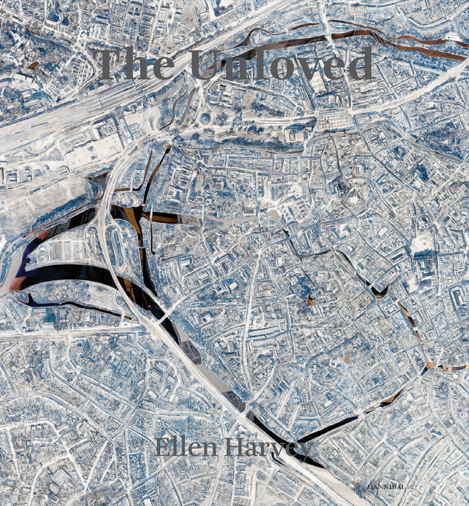 Aerial map on cover of 'The Unloved, Ellen Harvey', by Hannibal Books.