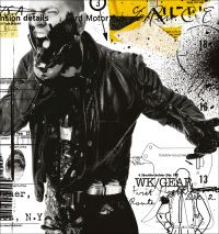White male in black clothes, black paint on chin, spray paint cans in pocket, on cover of 'WK Gear', by Drago.