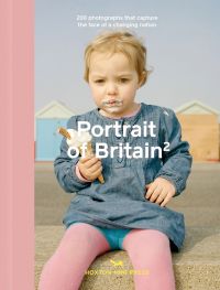 Book cover of Portrait of Britain 2, 200 Photographs that Capture the Face of a Changing Nation, with child sitting on sea wall wearing blue denim dress, holding dripping ice-cream cone. Published by Hoxton Mini Press.