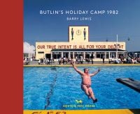 Book cover of Barry Lewis' Butlin's Holiday Camp 1982, with male in speedos falling backwards into swimming pool. Published by Hoxton Mini Press.