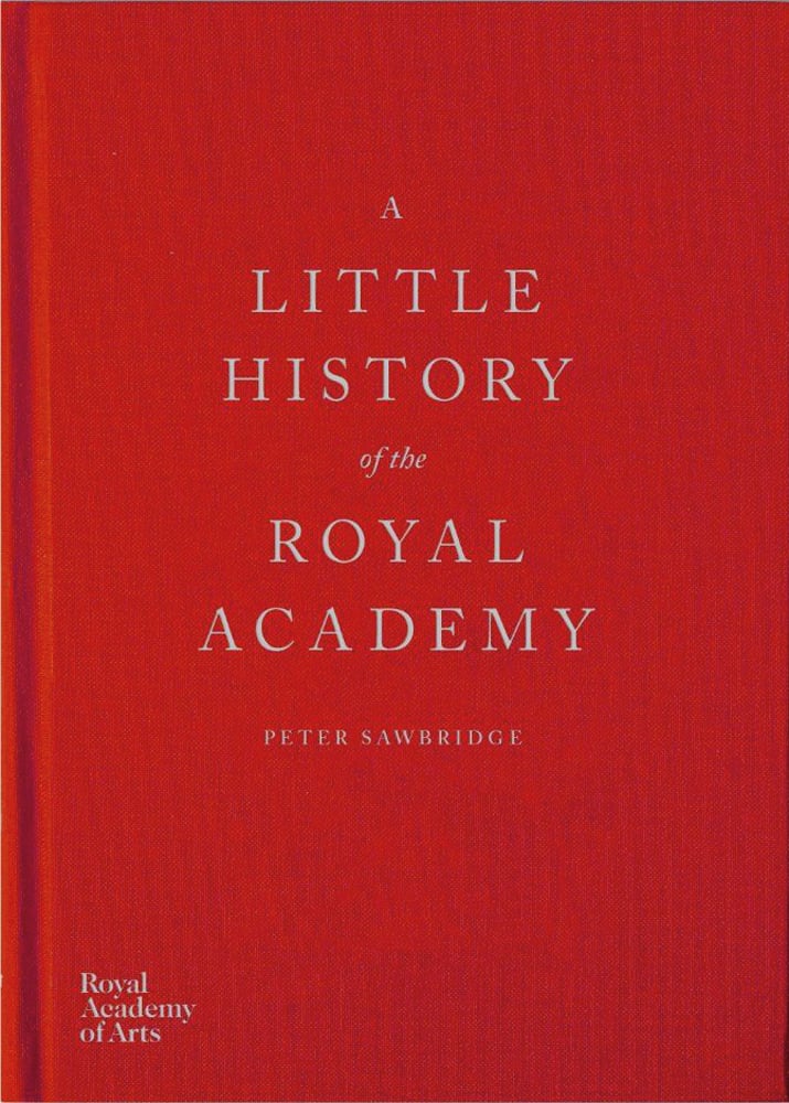 A LITTLE HISTORY OF THE ROYAL ACADEMY, in silver font on bright red cover.