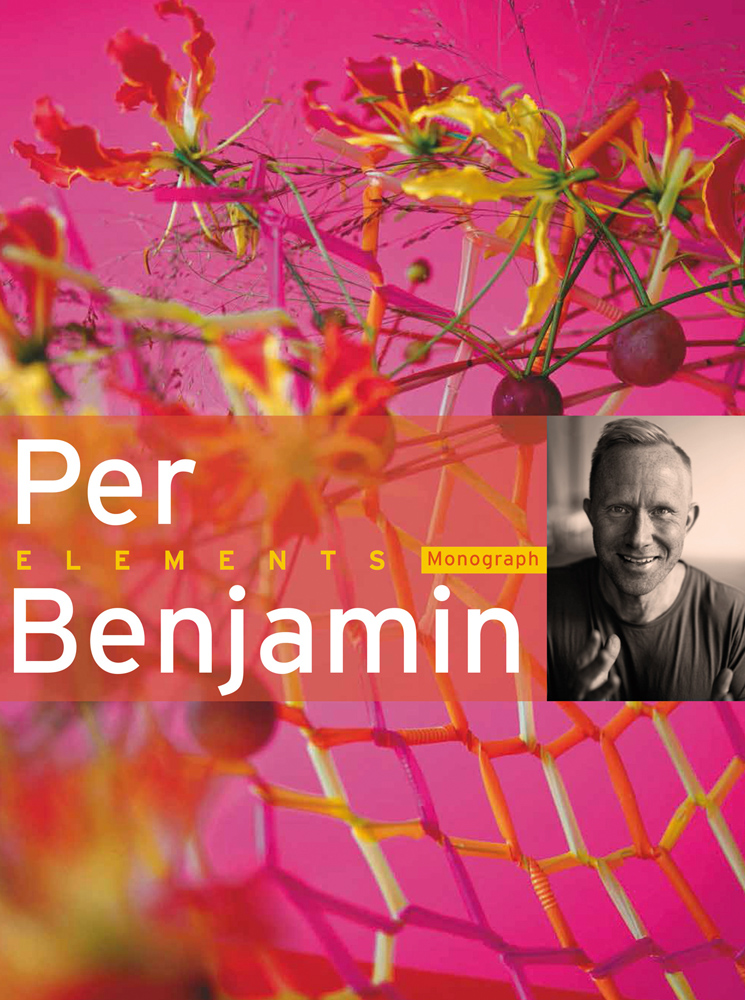 Book cover of Per Benjamin's Elements, featuring red and yellow flame lilies. Published by Stichting.