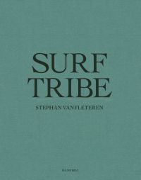 Capitalized dark green font to center of paler green cover of 'Surf Tribe', by Hannibal Books.