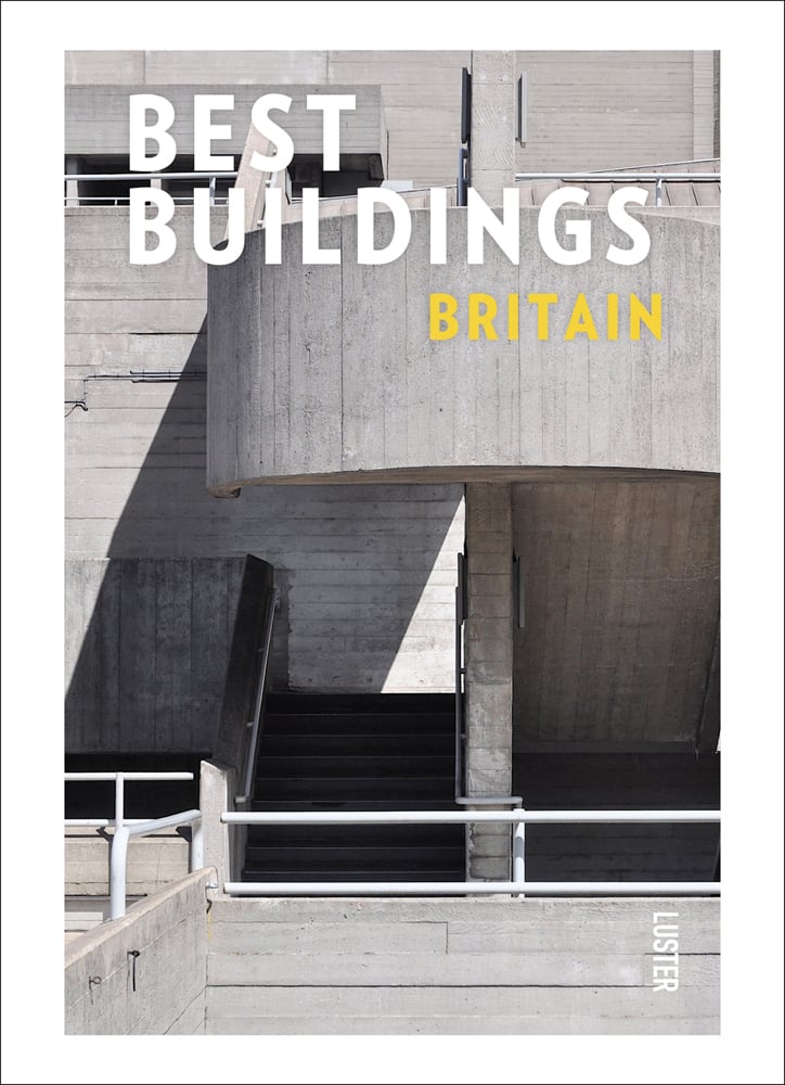 London's grey brutalist National Theatre, on cover of 'Best Buildings - Britain', by Luster Publishing.