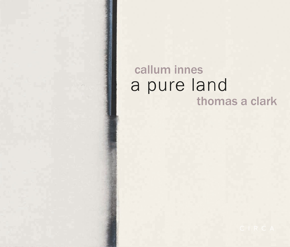 Vertical bleeding black paint line to centre of cream cover of 'Callum Innes – a pure land', by Circa Press.