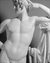 Book cover of Canova: Four Tempos, Volume II, featuring a white ancient classical sculpture of a nude male model with arm leaning on clothed plinth. Published by 5 Continents Editions.