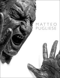 White book cover of Matteo Pugliese, featuring a sculpture of head with closed eyes and a screaming open mouth and flexed hands. Published by 5 Continents Editions.