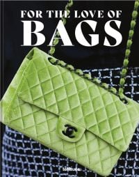 Cover of For the Love of Bags, with a lime green quilted velvet Chanel handbag. Published by teNeues Books.