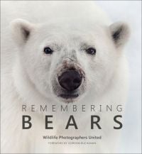 Book cover of Margot Raggett's Remembering Bears, with a white polar bear staring at the camera. Published by Remembering Wildlife.