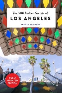 Mariachi Plaza Gold Line Station with colored diamond glass, on cover of 'The 500 Hidden Secrets of Los Angeles', by Luster Publishing.