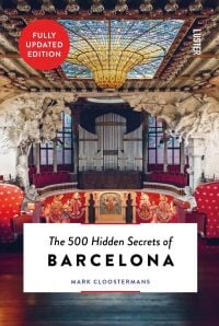 Interior of concert hall stage area, Palau de la Música Catalana, on cover of 'The 500 Hidden Secrets of Barcelona', by Luster Publishing.