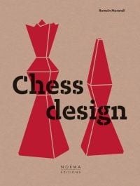 Two red chess pieces on beige cover of 'Chess Design', by Editions Norma.