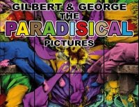 Book cover of Michael Bracewell's Gilbert & George: The Paradisical Pictures, with the artists slumped on benches, theirs faces obscured. Published by Hurtwood Press Ltd.