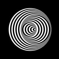 Hypnotic black and white spiral on black cover, by Silvana.