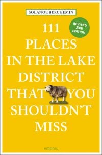 Sheep near centre of yellow cover of '111 Places in the Lake District That You Shouldn't Miss', by Emons Verlag.