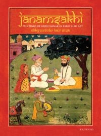 Painting of Guru Nanak visiting his parents, Mehta Kalu and Mata Tripta, after returning home from an Udasi, on cover of 'Janamsakhi', by Roli Books.
