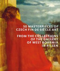 Painting of female figure in red shawl, back to viewer, on cover of '50 Masterpieces of Czech Fin de Siècle Art', by Scala Arts.