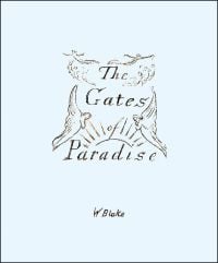 Pale blue book cover of The Gates of Paradise, with illustrations of angels hovering over sunrise. Published by Pallas Athene.