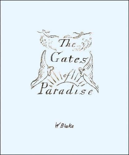 Pale blue book cover of The Gates of Paradise, with illustrations of angels hovering over sunrise. Published by Pallas Athene.