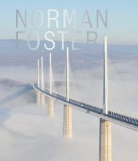 One of the world's tallest bridges, Millau Viaduct, France surrounded by low cloud, on cover of 'Norman Foster', by ACC Art Books.