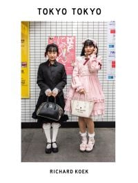 White book cover of Tokyo Tokyo, with two Japanese girls in underground station: one in black dress, one in pale pink, both holding handbags. Published by Lannoo Publishers.