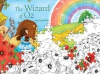 Book cover of The Wizard of Oz: Puzzle Book, with Dorothy, the lion, tinman and the scarecrow walking towards the Emerald City palace. Published by White Star.