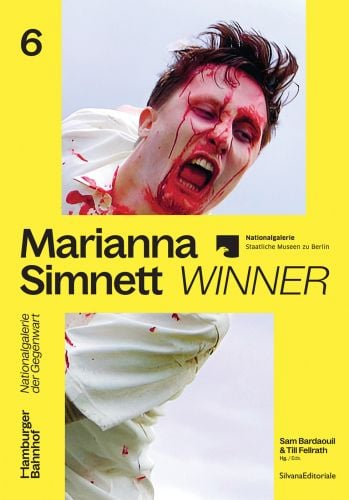 Book cover of Marianna Simnett: Winner, with a person shouting; blood dripping down face. Published by Silvana.