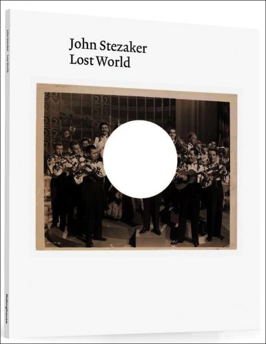 Book cover of John Stezaker: Lost World, with a sepia-toned photograph of band playing, large white circle to centre. Published by Ridinghouse.