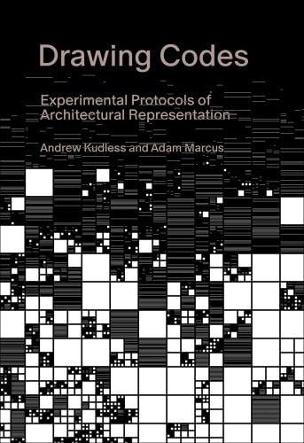 Pile of white cubes on bottom half of black cover of 'Drawing Codes, Experimental Protocols of Architectural Representation', by ORO Editions.