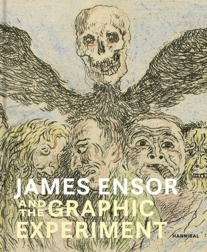 Book cover of James Ensor and the Graphic Experiment, with two figures carrying trays with severed heads. Published by Hannibal Books.