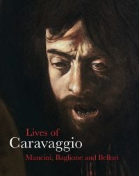 Book cover of The Lives of Caravaggio, with a painting titled 'David with the Head of Goliah', by the artist. Published by Pallas Athene.