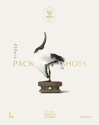 Book cover of Packshots: Darwin, Sinke & van Tongeren; 300 Fine Taxidermy Artworks, featuring a bird. Published by Lannoo Publishers.