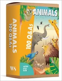 Box of Animals: 100 Q&As, featuring wild animals: an elephant, lion, giraffe, parrot, crab and tiger. Published by White Star.