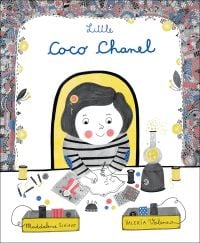 Book cover of Little Coco Chanel, with a young fashion designer sewing at a desk. Published by White Star.