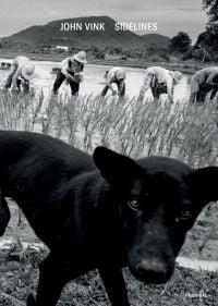 Book cover of Sidelines: John Vink, featuring a black dog and workers picking plants from water. Published by Hannibal Books.