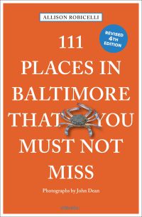 Book cover of 111 Places in Baltimore That You Must Not Miss, with a blue crab. Published by Emons Verlag.