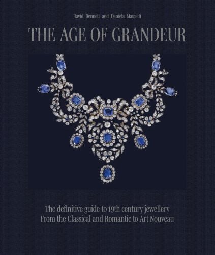 Book cover of The Age of Grandeur, featuring a diamond and sapphire necklace. Published by ACC Art Books.