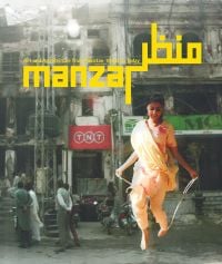 Book cover of Manzar: Art and Architecture from Pakistan 1940s to Today, featuring a painting of figure in red robes and turban-style head dress. Published by Silvana.