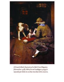 Book cover of Faithful Friends: Norman Rockwell and His Dogs, featuring a lithograph of boy with Puppies. Published by Abbeville Press.