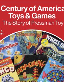 Book cover of A Century of American Toys and Games, with a collection of vintage board games. Published by Abbeville Press.