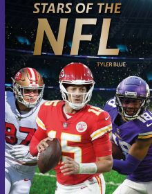 Book cover of Stars of the NFL, with three American footballers, including Patrick Mahomes, in action on the pitch. Published by Abbeville Press.