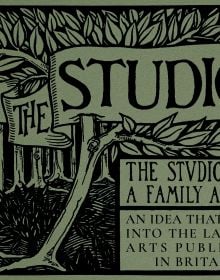 Book cover of The Studio Ltd.: A Family Affair, with a woodcut of forest, Published by Artmonsky Arts.