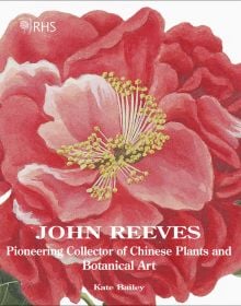 Book cover of John Reeves Pioneering Collector of Chinese Plants and Botanical Art, with a botanical painting of pink rose. Published by ACC Art Books.