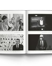 Book cover of Kaiser Karl, the life of Karl Lagerfeld, featuring the fashion designer wearing dark glasses. Published by ACC Art Books.