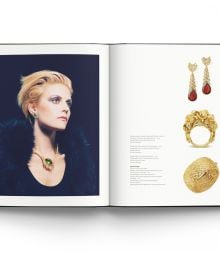 Book cover of Andrew Grima, The Father of Modern Jewellery Fashion, with model wearing large bangle; hand resting on cheek. Published by ACC Art Books.