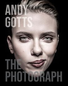 Book cover of Andy Gotts The Photograph, featuring actress Scarlett Johansson smirking. Published by ACC Art Books.