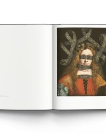 Book cover of Volker Hermes: Hidden Portraits: Old Masters Reimagined, with a painting titled Portrait of a Young Man by Jacometto Veneziano, with his fringed pulled over eyes. Published by ACC Art Books.