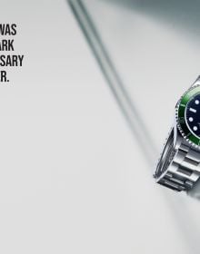 Book cover of Oyster Perpetual Submariner: The Watch that Unlocked the Deep, with a silver, black-faced Rolex watch. Published by Wallpaper*.